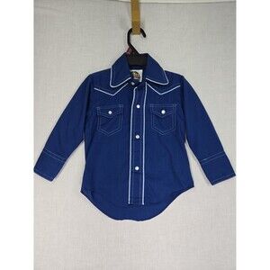 VTG Miller Western Wear Little Kids Long Sleeve Pearl Snap Shirt Blue 2 Cowboy